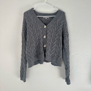 Cyrus Cardigan Sweater Women’s XL Gray Button Front Cable Knit V-Neck Top